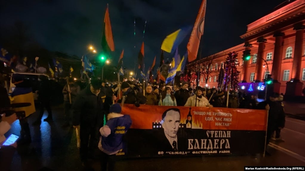 Bandera is revered as a hero by many Ukrainians for leading the political wing of the anti-Soviet independence movement, but is regarded as a traitor by others for leading an insurgent war against Soviet forces and collaborating with Nazi Germany.