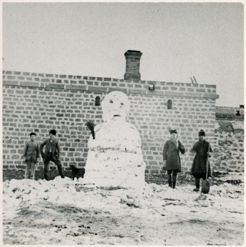 photograph of snowman