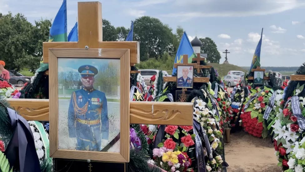When the BBC visited this cemetery near Pskov there were dozens of fresh graves for Russian paratroopers.
