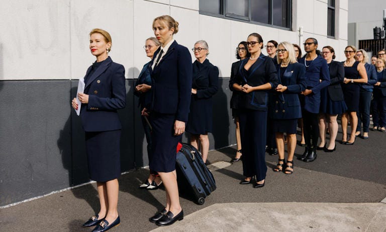 Mona’s Ladies Lounge creator Kirsha Kaechele and supporters before a Tasmanian Civil and Administrative Tribunal in March. Photograph: Charlotte Vignau