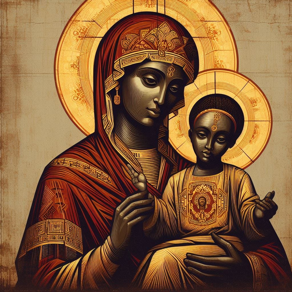 African Mary and Jesus in the style of an Orthodox Icon.