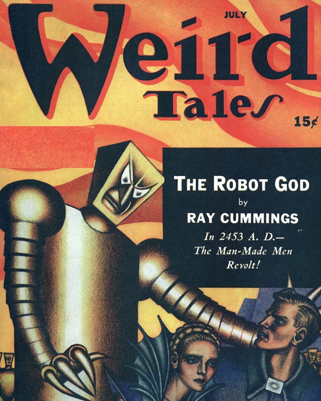 Pulp fiction illustration of a robot