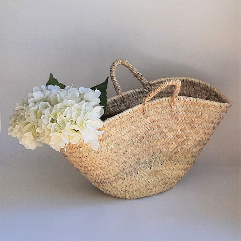 Straw Bag / Beach Bag / Shopper Bag / French Basket Bag / Market Bag / Summer Bag / Grocery Bag / Handbags / Farm Basket image 1