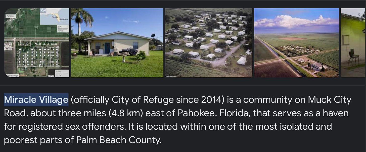 Miracle Village is a town in central Florida that house only sex offenders.  It be funny if the at made an appearance in gta6 : r/GTA6
