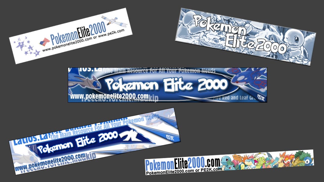 A selection of banners from Pokémon Elite 2000 throughout the years