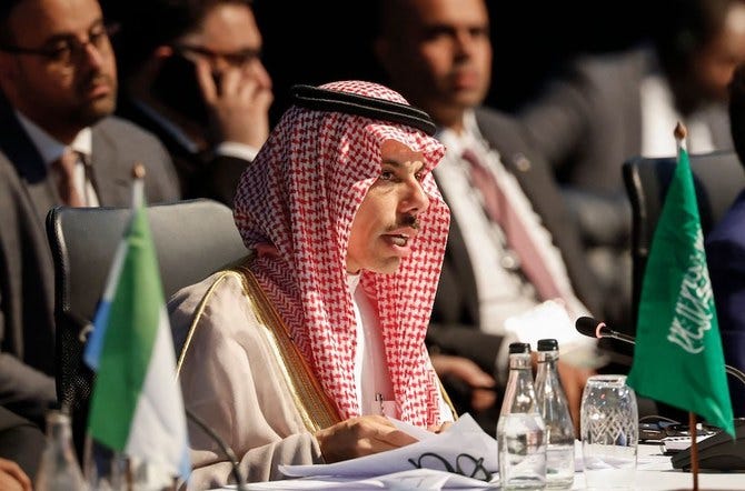 Saudi Arabia’s Foreign Minister Prince Faisal bin Farhan during the BRICS summit in Johannesburg, South Africa. (Reuters)