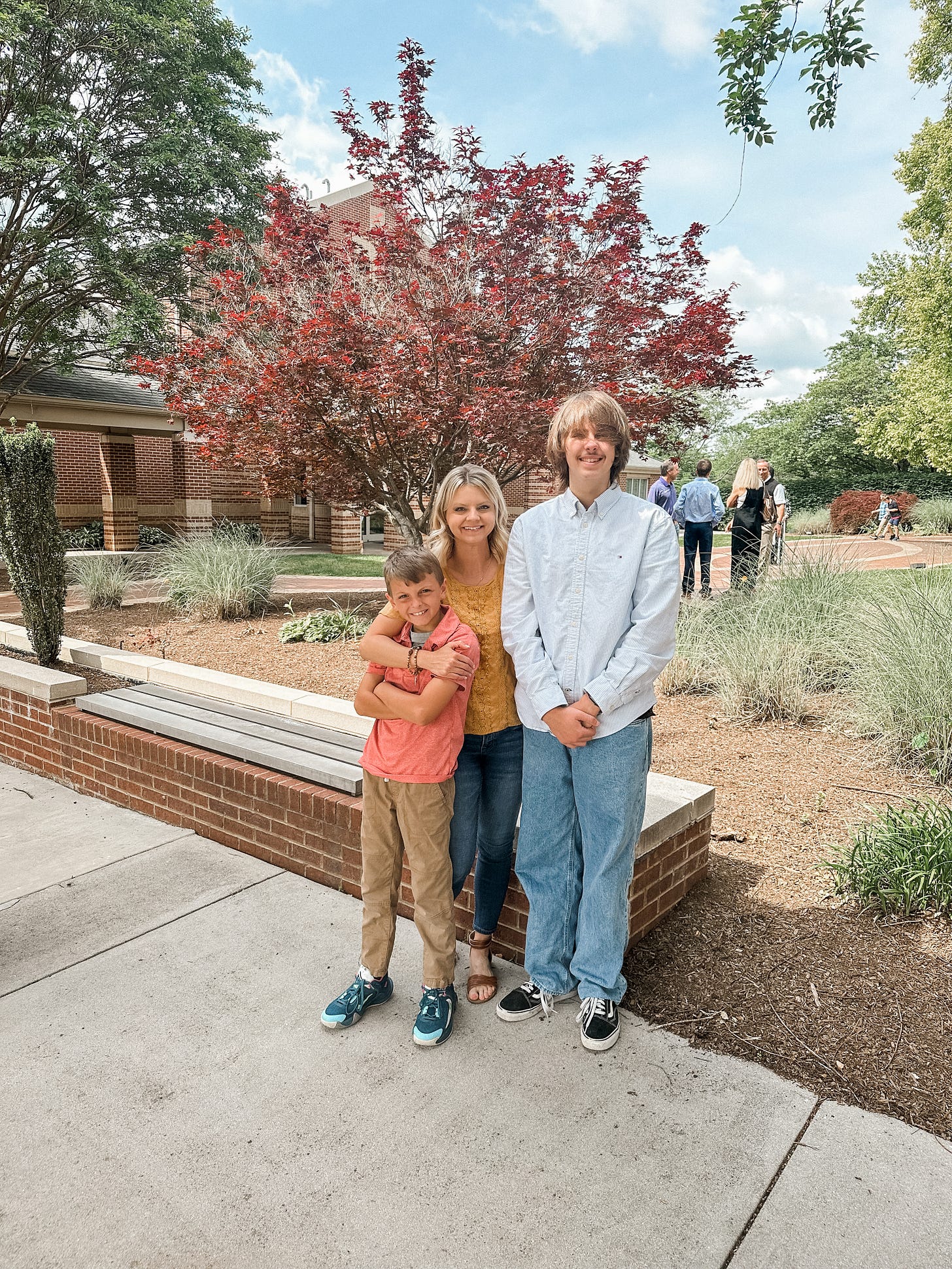 Jenn Brown with her two sons at church.