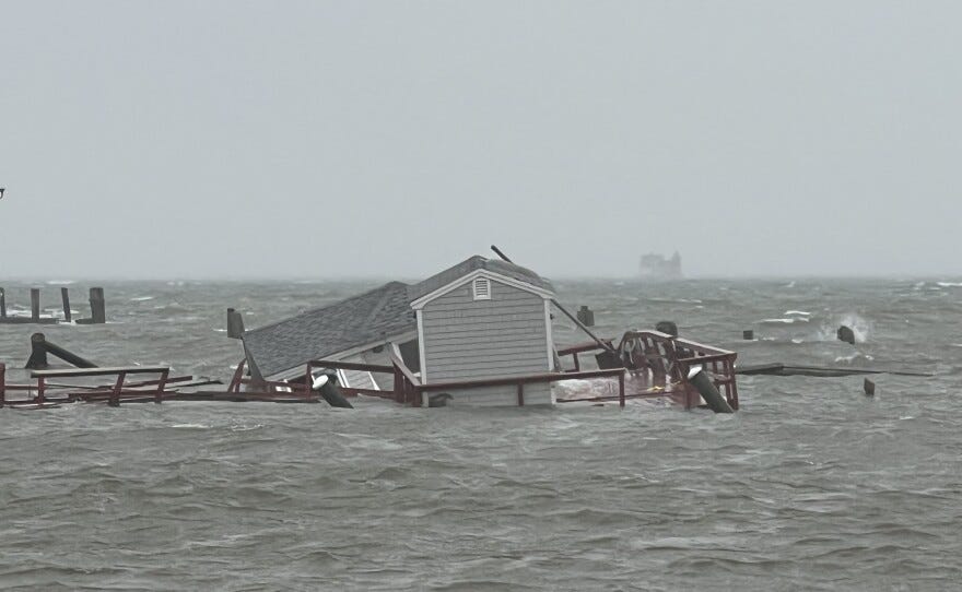 Submerged Rockland Harbor on Saturday, Jan. 13, 2024.