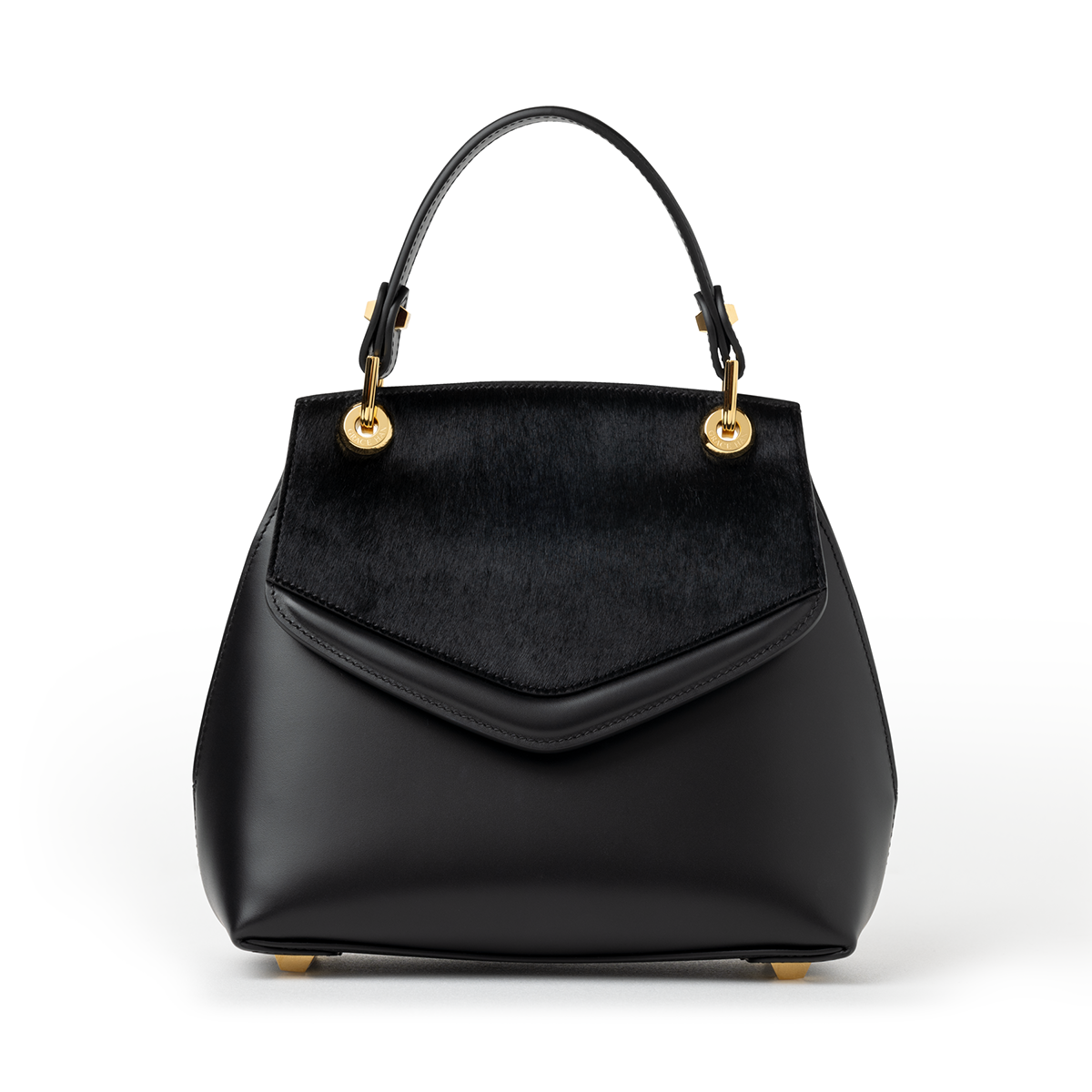 Black handbag with gold fastenings