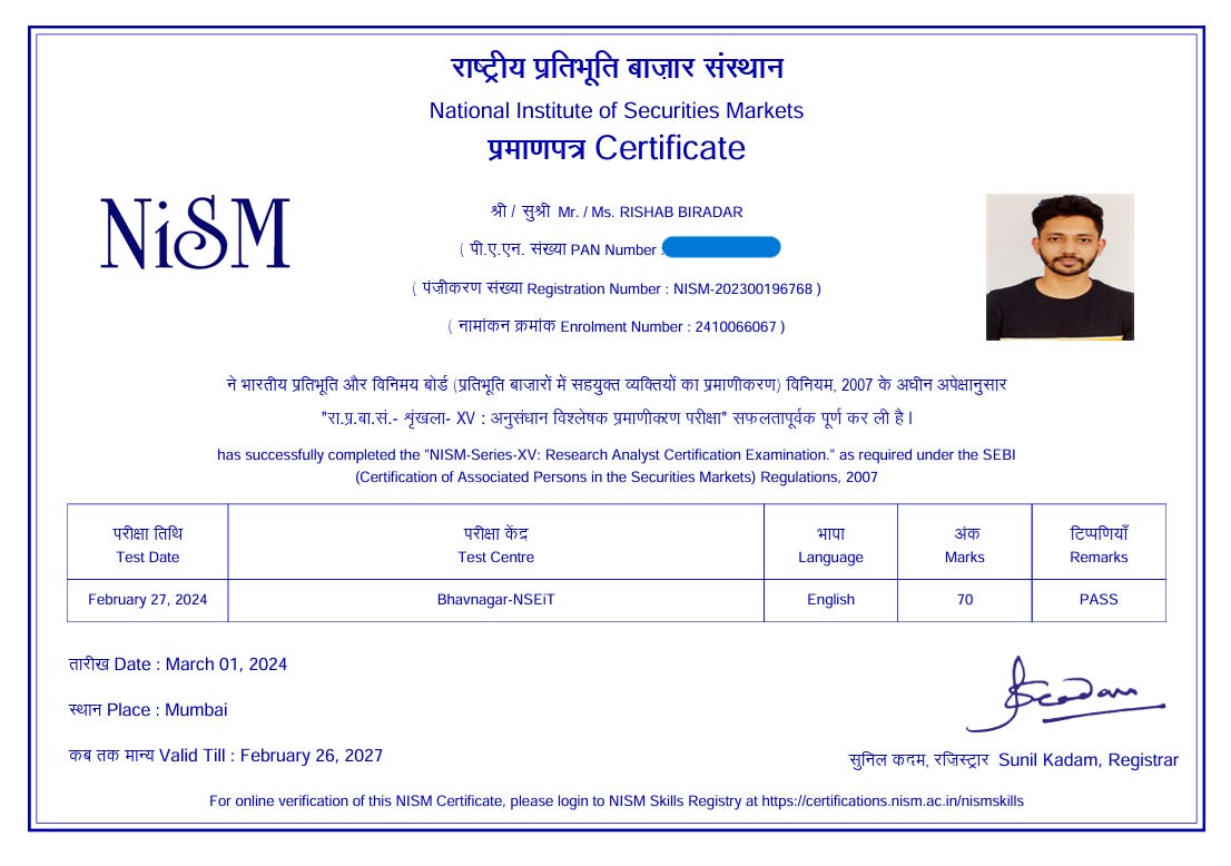 nism research analyst course duration