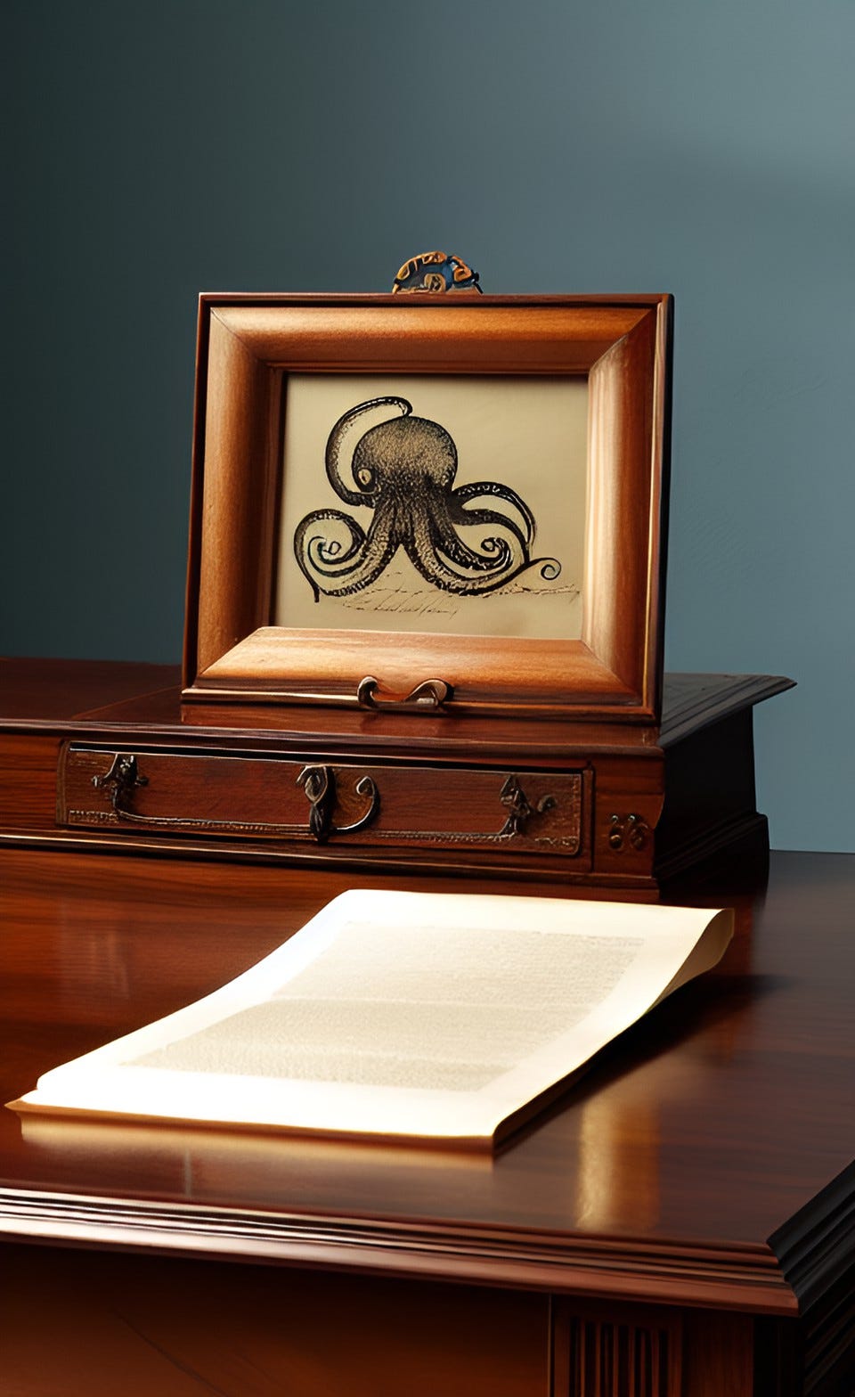 Sketch of an octopus on a desk