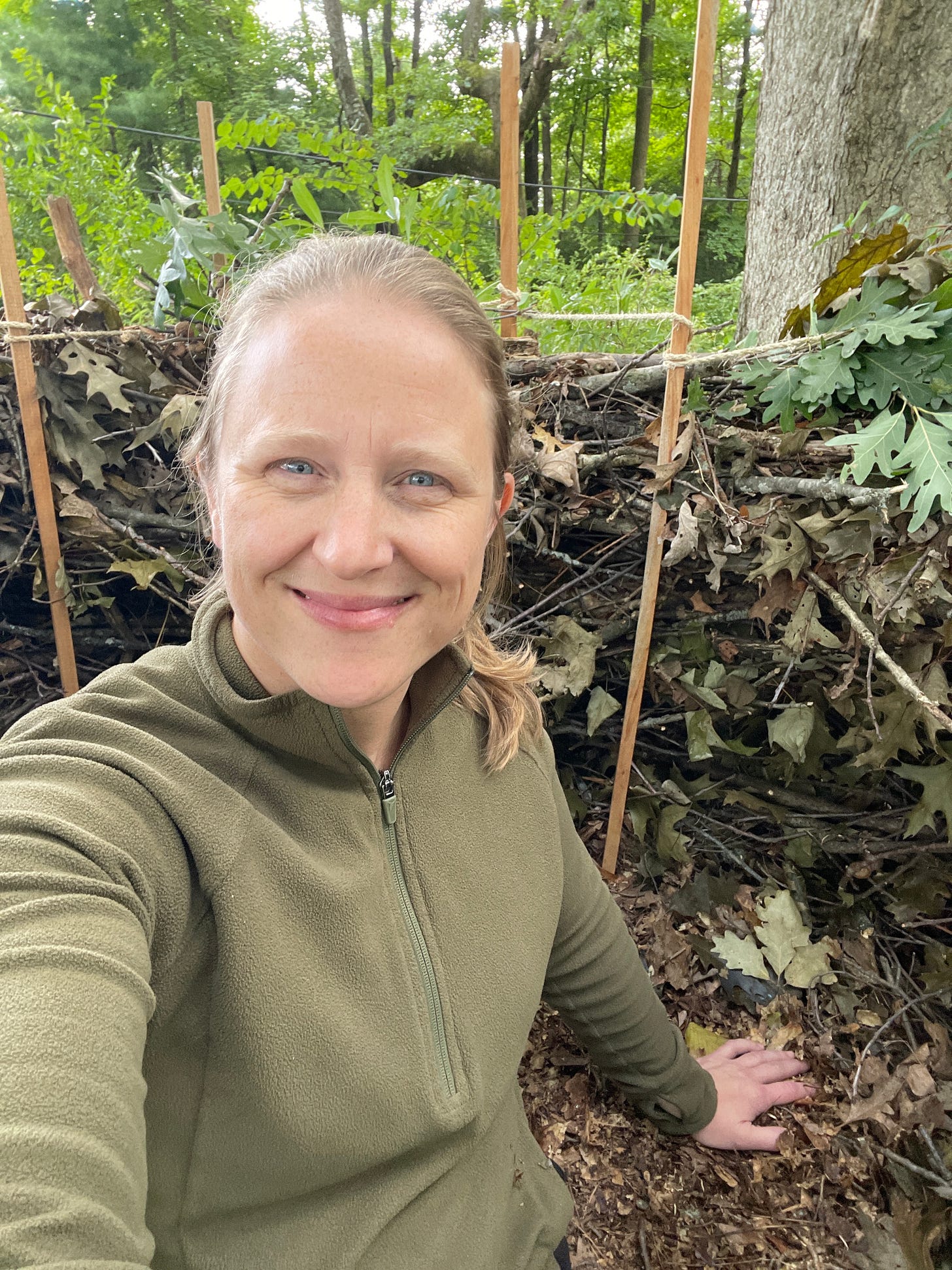 Julie Witmer enjoying a little rest in the the nest. You can see that it is about two foot tall already and will soon be taller with autumn storms coming in.  