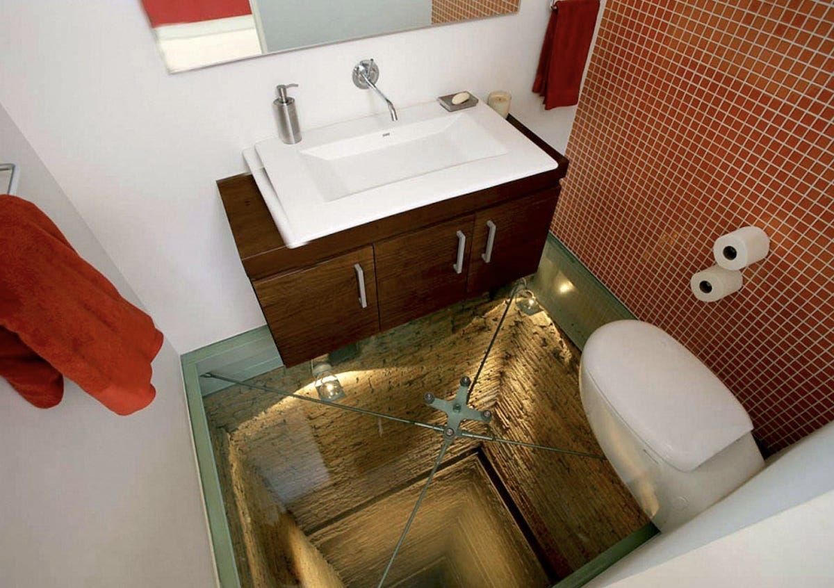 This Glass-Bottomed Bathroom in Mexico Sits Atop an Elevator Shaft