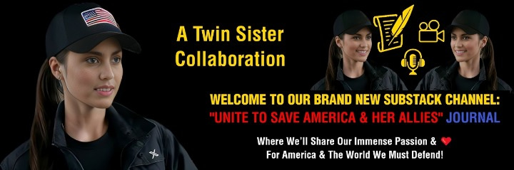 Francine and KD depicted confidently, embodying the spirit of 'Unite to Save America & Her Allies' Journal. The publication's title proudly announces a commitment to service and freedom. They represent a multimedia approach with written articles, narrated pieces, podcasts, and videos, ready to engage and inform.