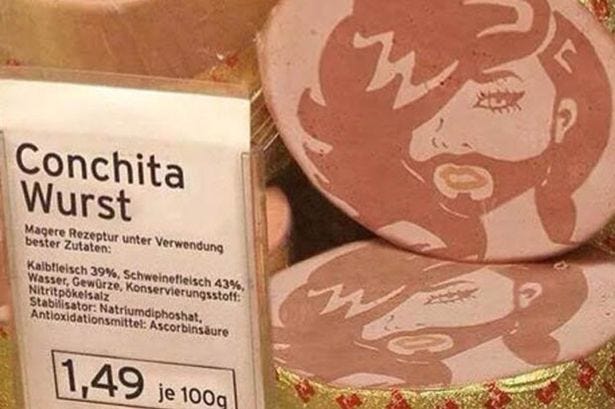 Have a bite of Conchita's bratWurst! Butcher makes meaty portrait of the  bearded lady - Daily Star