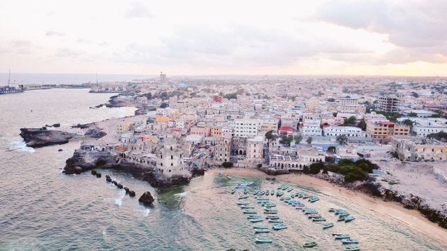 An aerial view of Mogadishu, shot by a drone