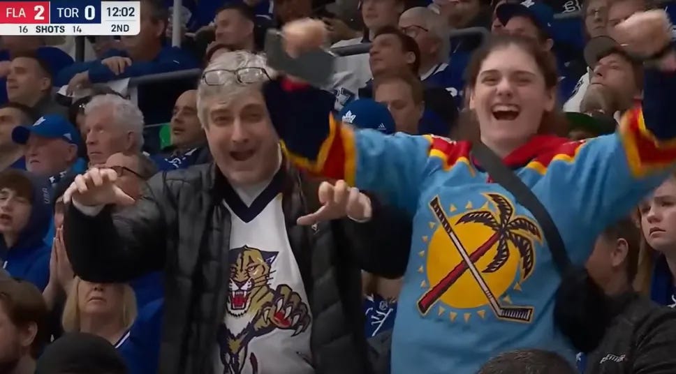 These Panthers fans were making the rounds on social media after the Leafs 4-2 loss in Game 1 on Tuesday. But are they actual Panthers fans?