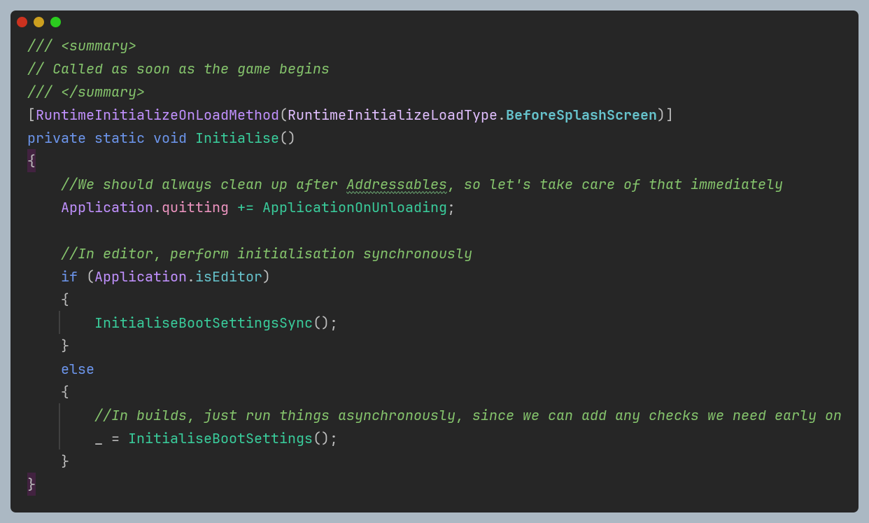 Source code demonstrating the fix for in-editor asynchronous loading problems