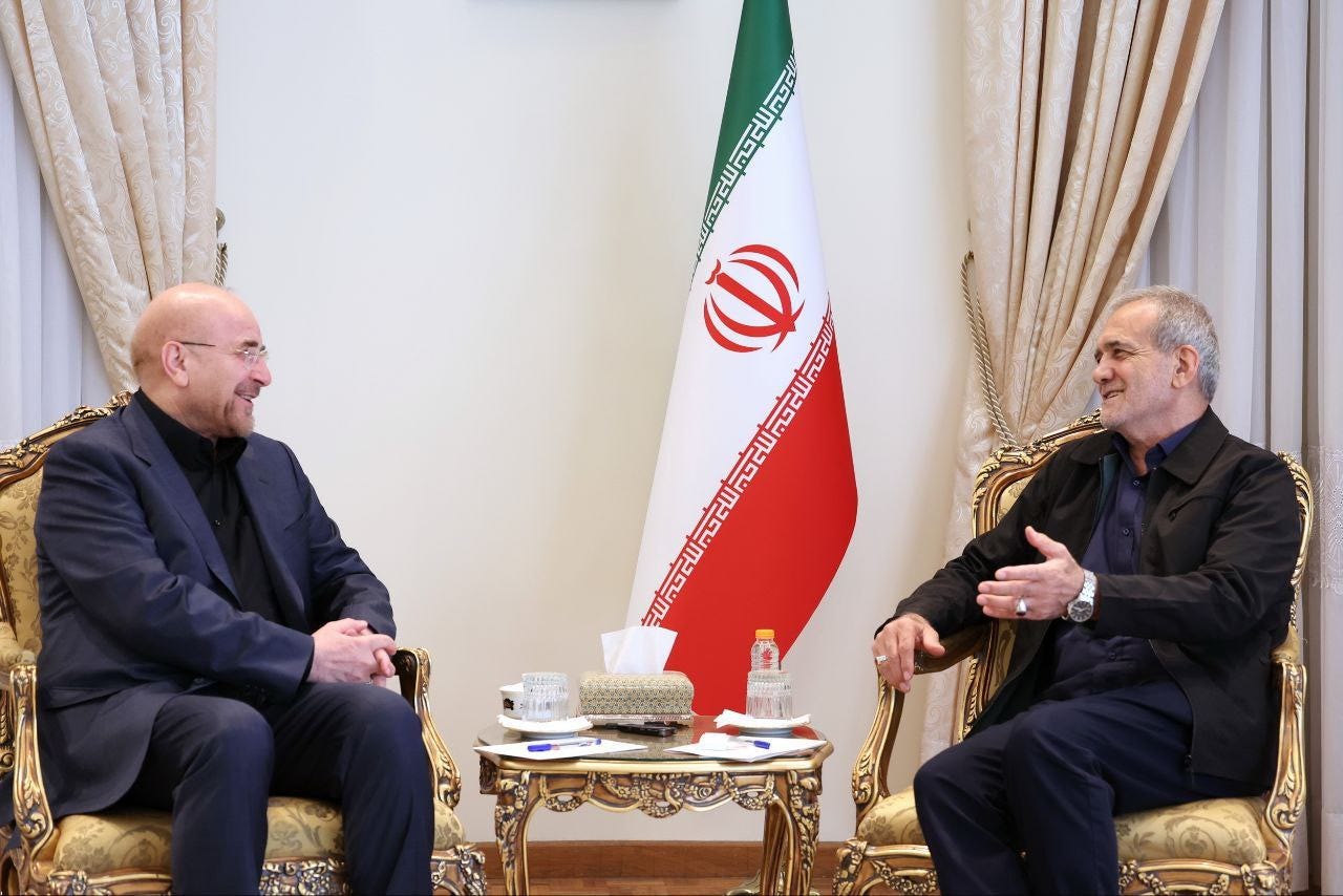  Iranian Parliament Speaker Mohammad Baqer Qalibaf met with President-elect Masoud Pezeshkian in Tehran.