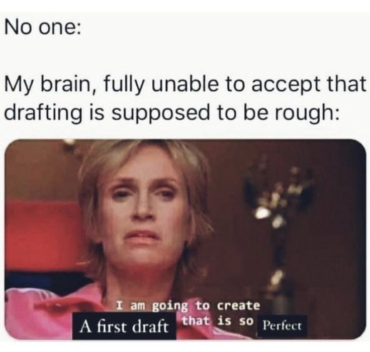 This may contain: an image of a woman talking to someone on the phone with caption that reads, no one my brain, fully unable to accept that drafting is supposed to be rough