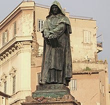 Monument to Giordano Bruno at the Campo de' Fiori by Ettore Ferrari. Joyce admired Bruno and attended the procession in his honour while in Rome.