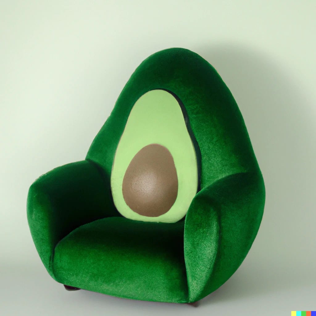 A green avocado chair, perhaps an allegory of some sort with the bonds
