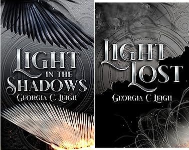 Shadows and Light book covers, showing feather patterns.