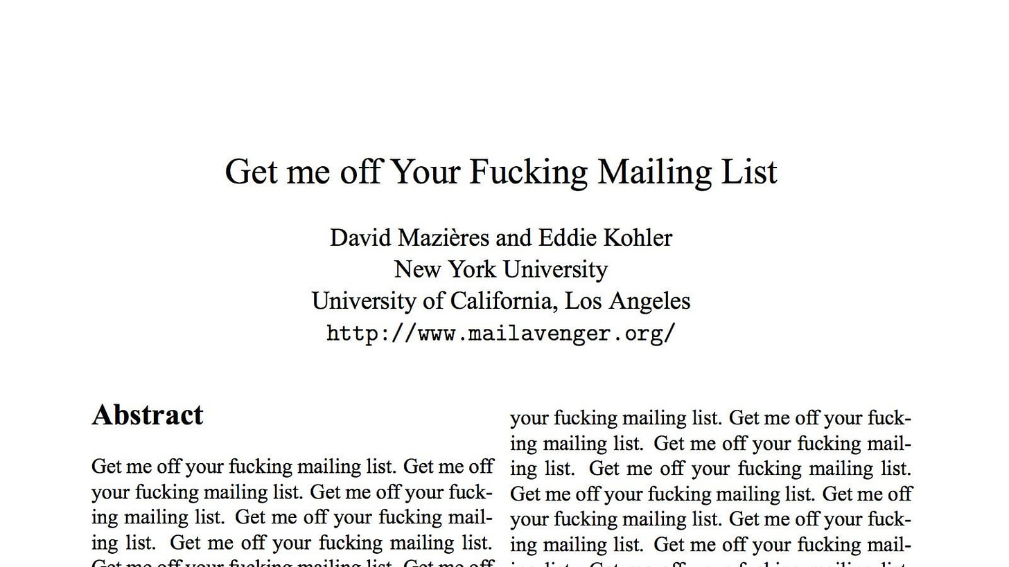 Get Me Off Your Fucking Mailing List" is an actual science paper accepted  by a journal : r/EverythingScience