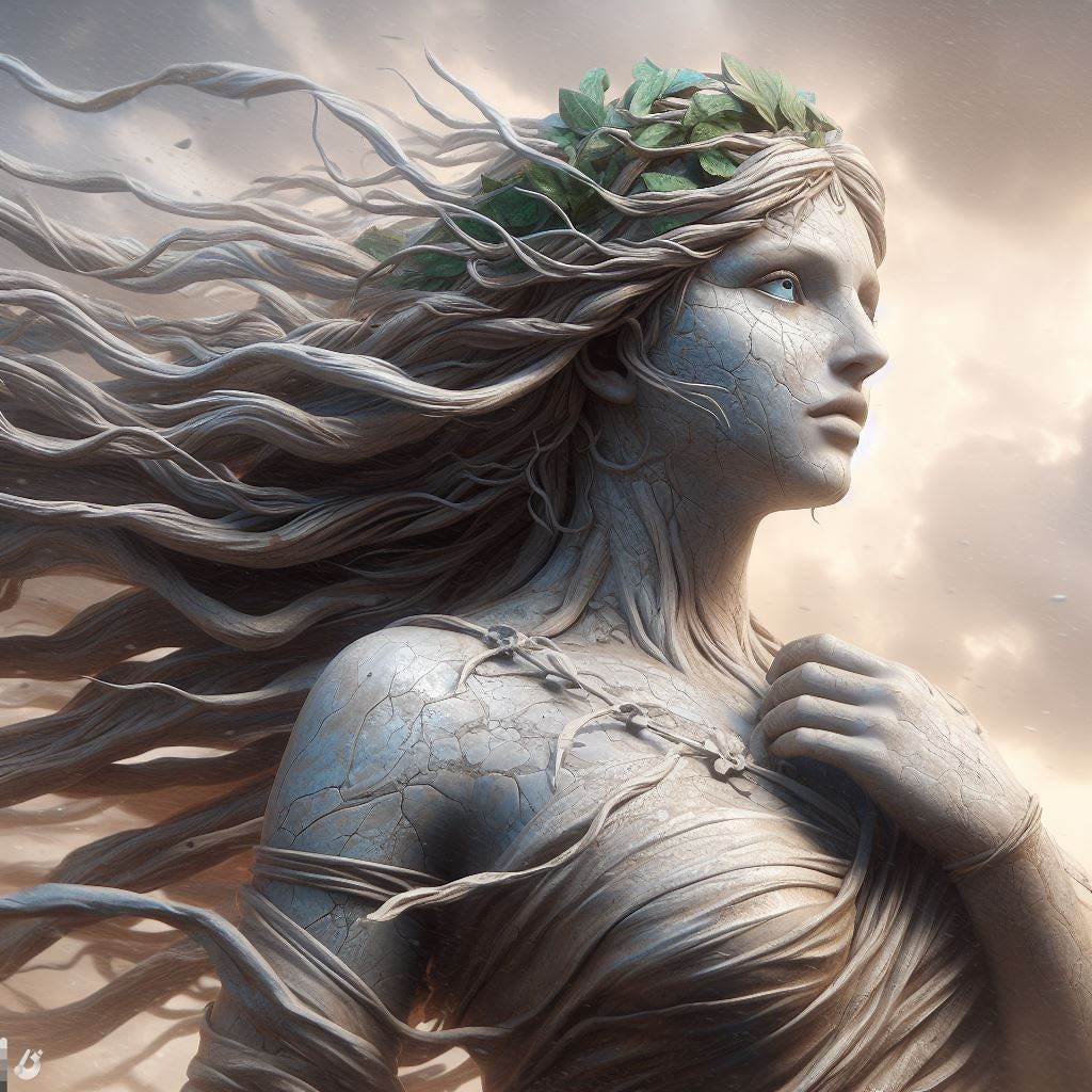 Goddess Gaia in a windy day, realistic