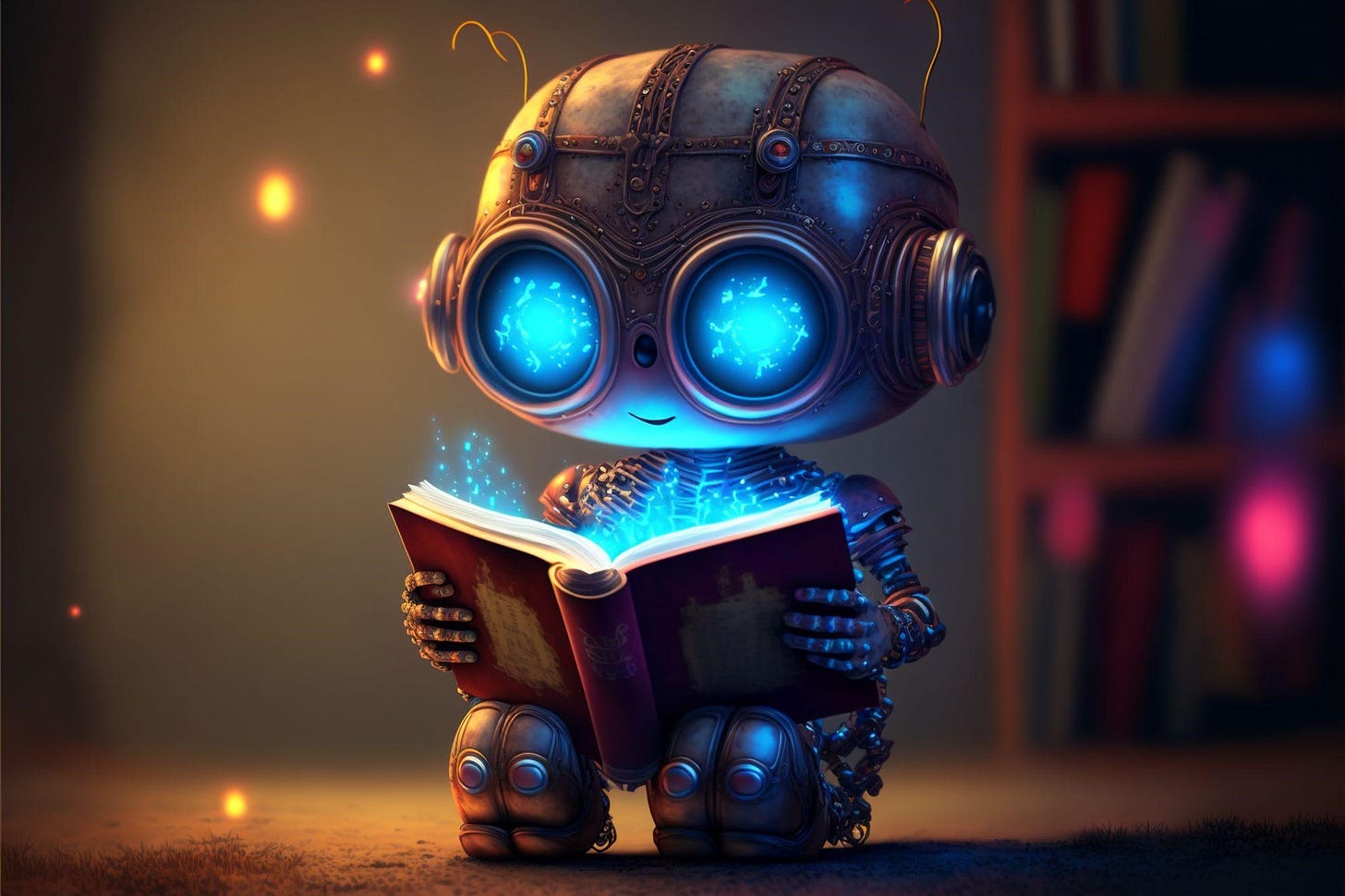 Robozinho humanoide lendo um livro