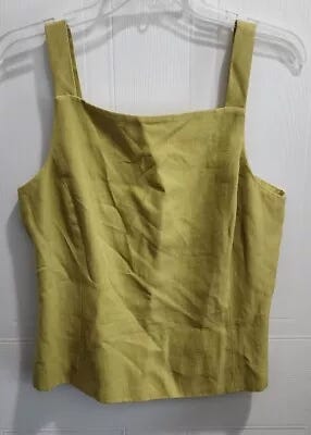 Vtg 90s Ann Taylor Sleeveless Button Up Back Blouse Top Linen Blend Green Sz 10 - Picture 1 of 9