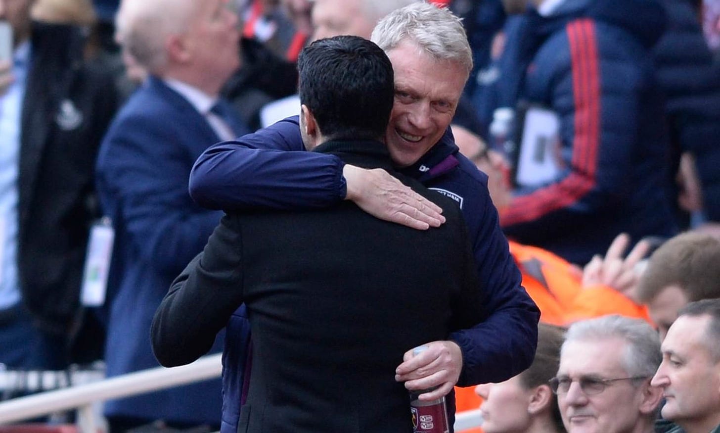 David Moyes out of coronavirus isolation after West Ham boss embraced  Arsenal manager Mikel Arteta | Daily Mail Online