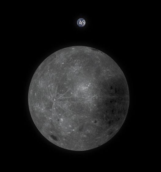 photo of far side of the moon and Earth, taken by the Longjiang 2 satellite