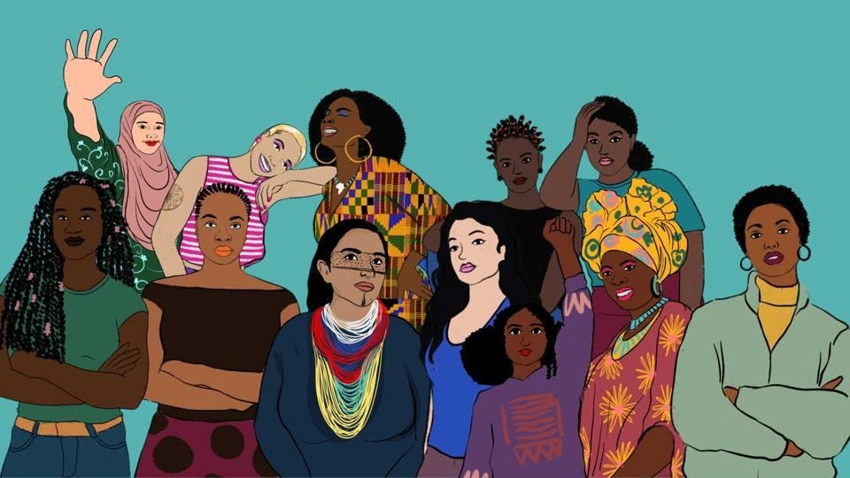 Illustration of a group of 12 women of different races and ethnicities.