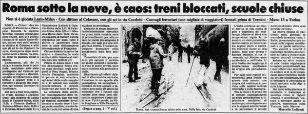 Foto storiche della neve a Roma Gennaio 1985 | Meteoservice – E' tempo di..  Cambiare