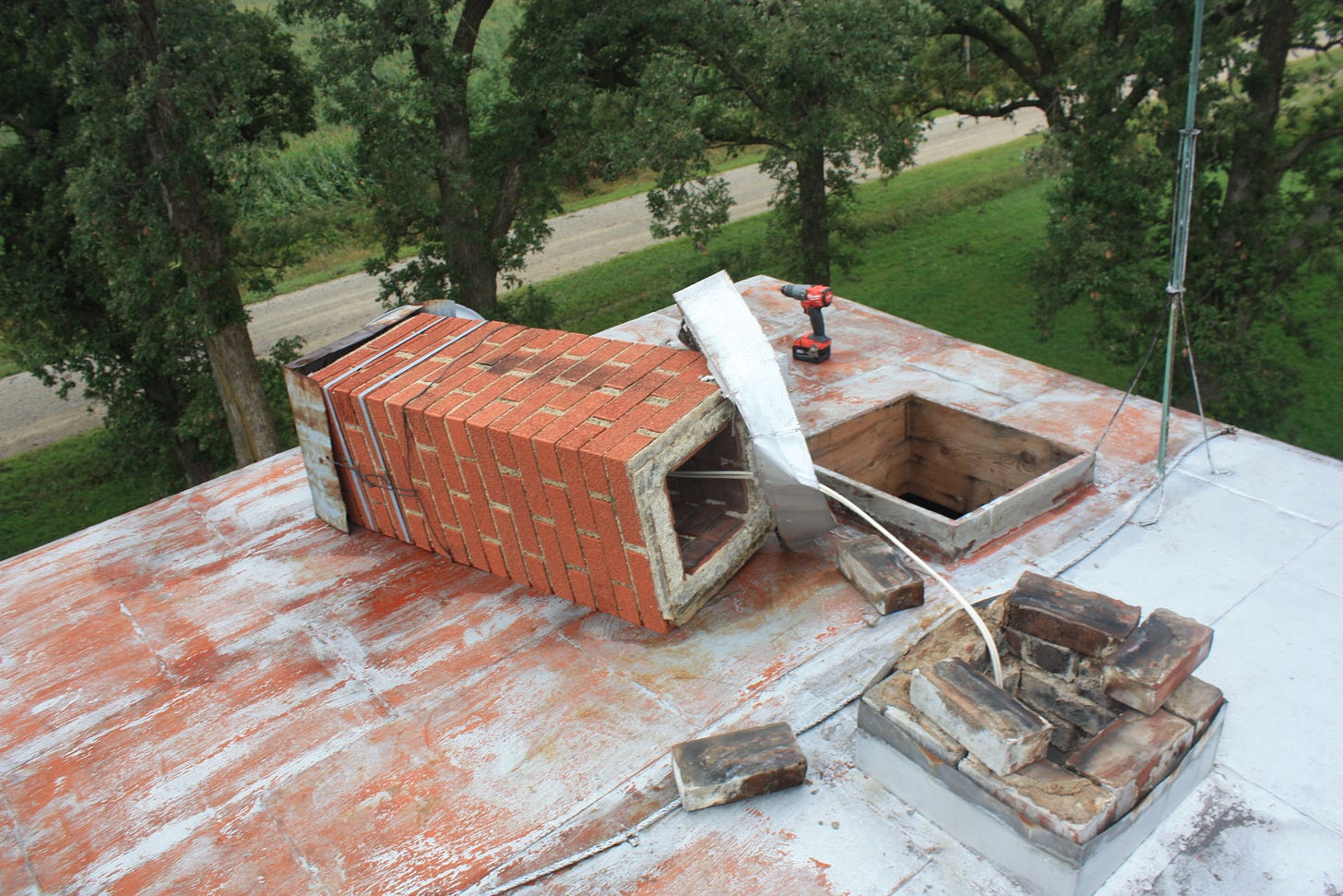 Chimney knocked over by the storm