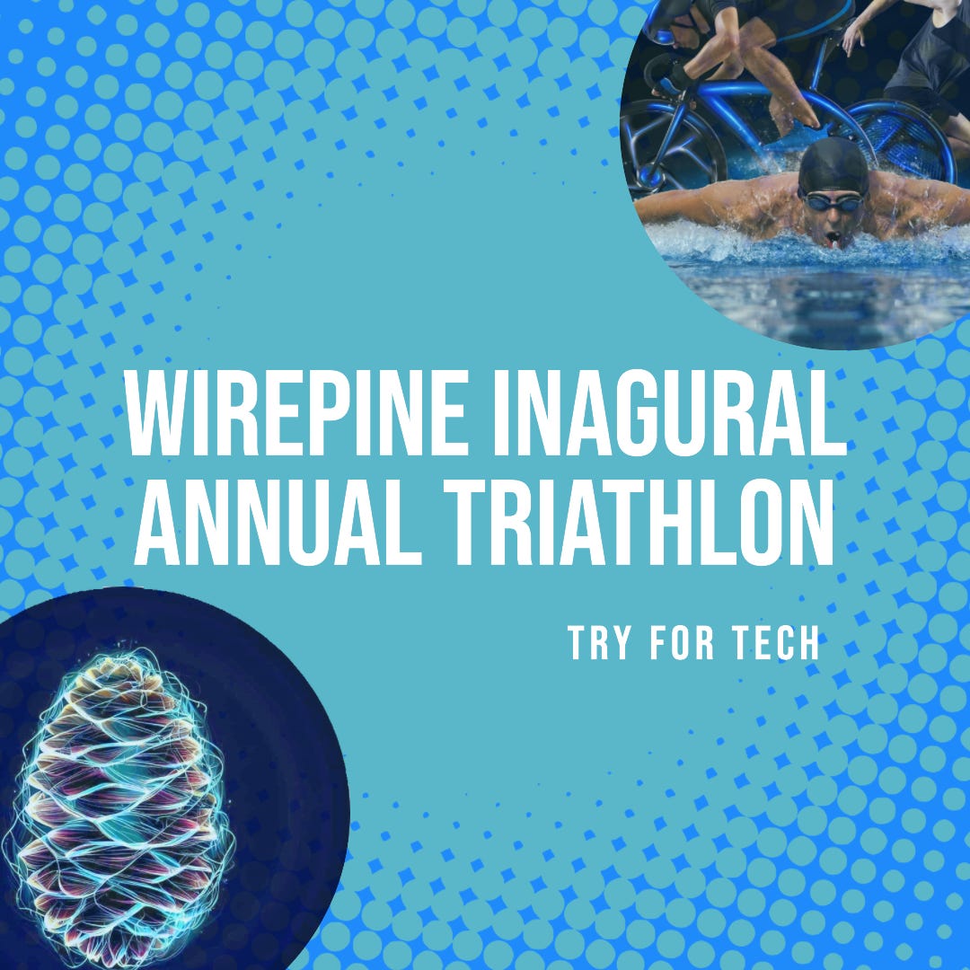 Image with wirepine logo and tri athletes