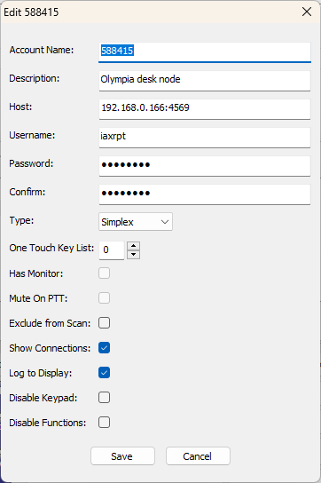 A completed configuration screen