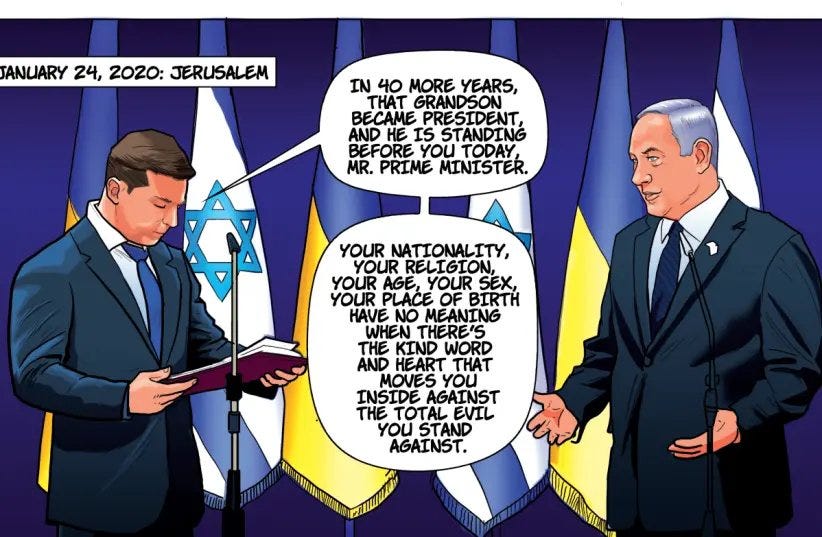 May be an image of 1 person, the Oval Office and text that says 'ANUARY 24, 2020: JERUSALEM IN 40 MORE YEARS, THAT GRANDSON BECAME PRESIDENT, AND He IS STANDING E BEFORE YOU MR. PRIME MINISTER. YOUR NATIONALITY, YOUR RELIGION, YOUR AGE, YOUR SEX, YOUR BIRTH HAVE NO MEANING WHEN THERE'S THE KIND WORD AND HEART THAT MOVES YOU IN AGAINST THE YOUT EVIL YOU STAND AGAINST.'