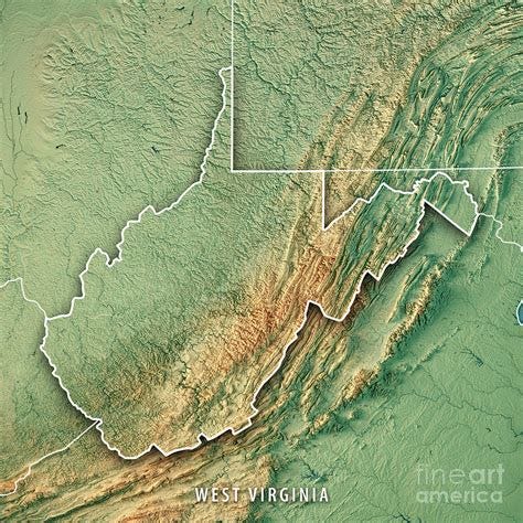 West Virginia State USA 3D Render Topographic Map Digital Art by Frank ...