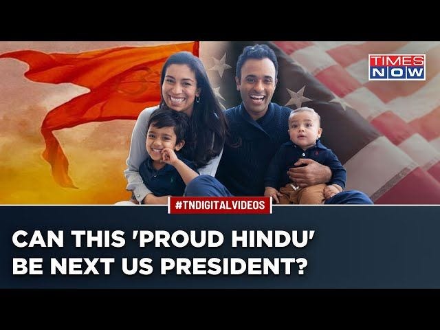 May be an image of 3 people and text that says 'TIMES NOW #TNDIGITALVIDEOS CAN THIS 'PROUD HINDU' BE NEXT US PRESIDENT?'