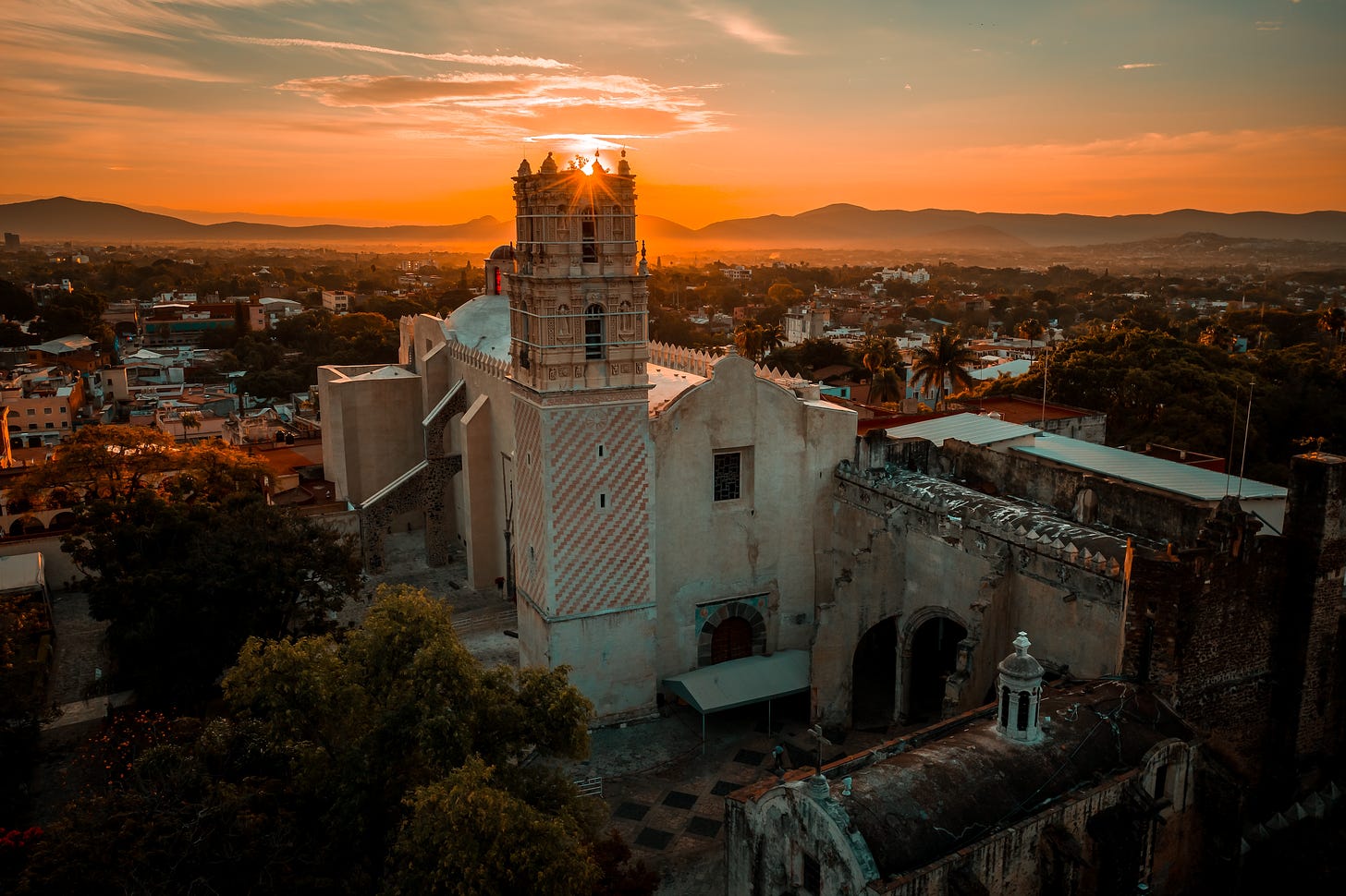 sunrise over cathedral in Cuernavaca, Morelos, Mexico
