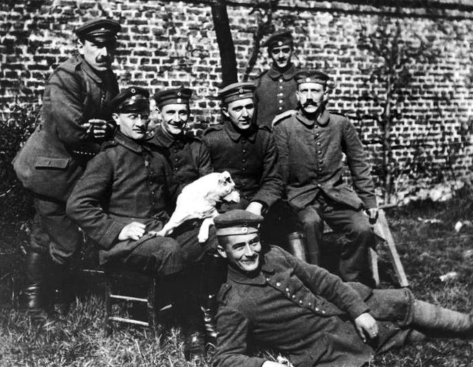 A  black and white photograph of Hitler and other German soldiers