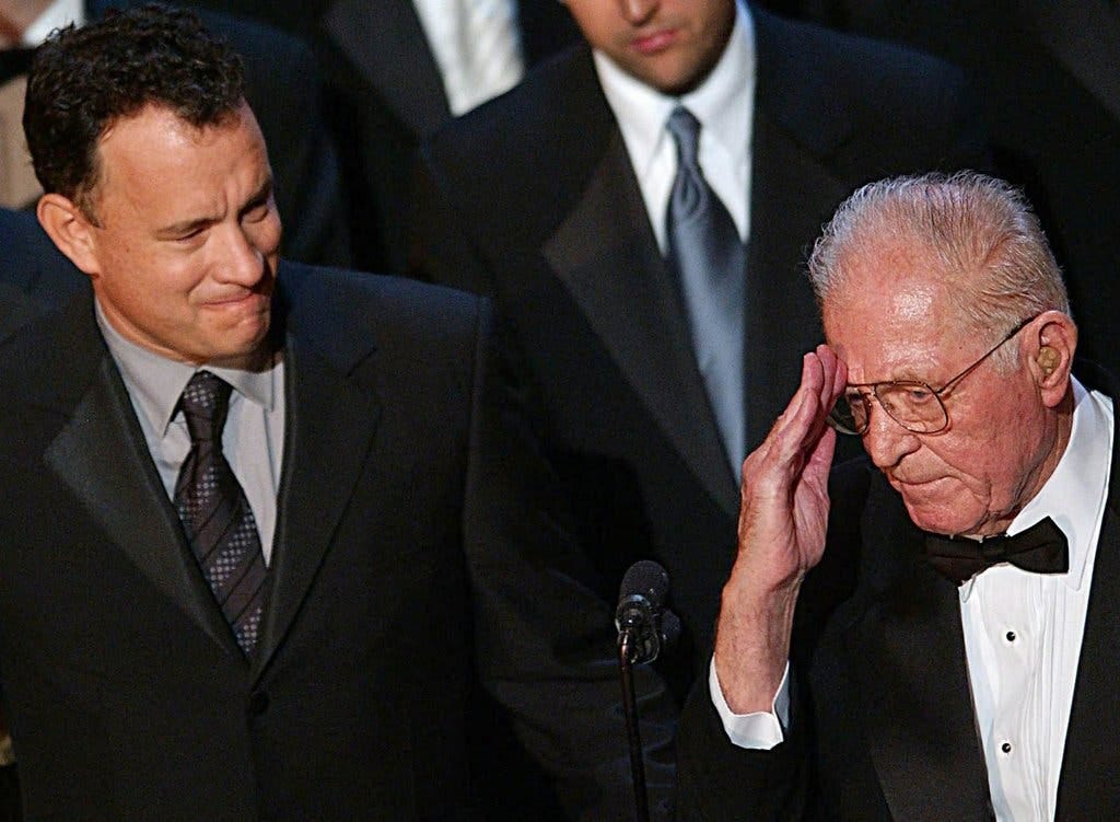 Major Richard Winters appearing with Tom Hanks at the 2022 Emmys