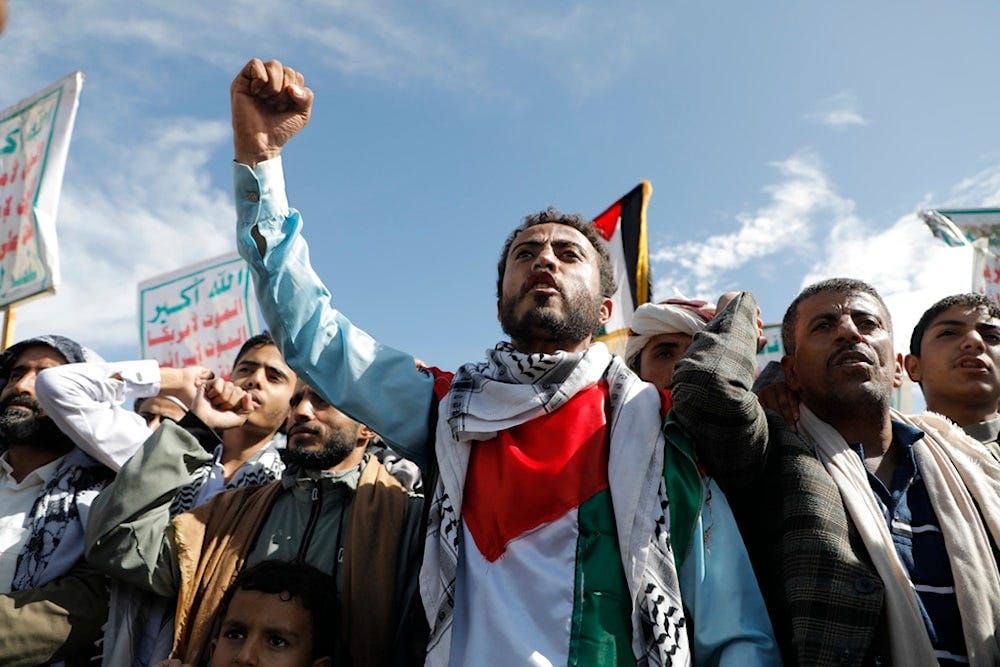 Yemenis attend an anti-Israel and anti-US rally in Sanaa, Yemen, Friday, August 23, 2024 (AP)