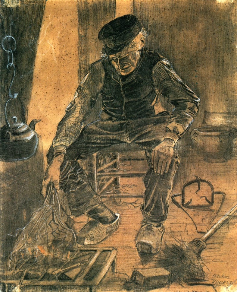 an_old_man_putting_dry_rice_on_the_hearth_1881_vincent_van_gogh