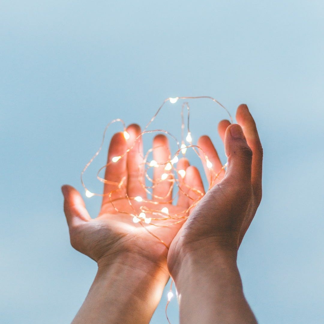 person holding string lights
