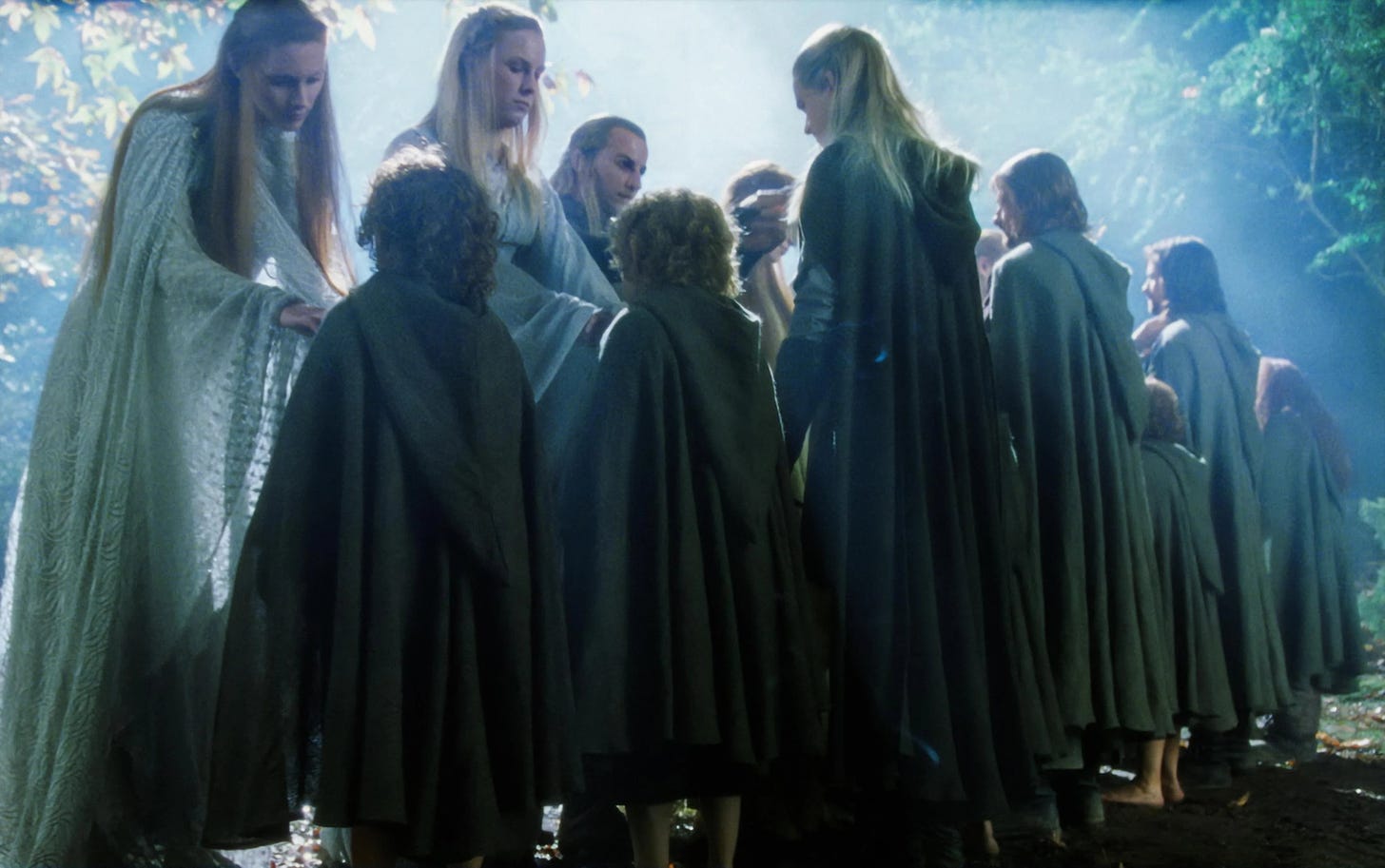 The Fellowship receiving their gifts from Galadriel