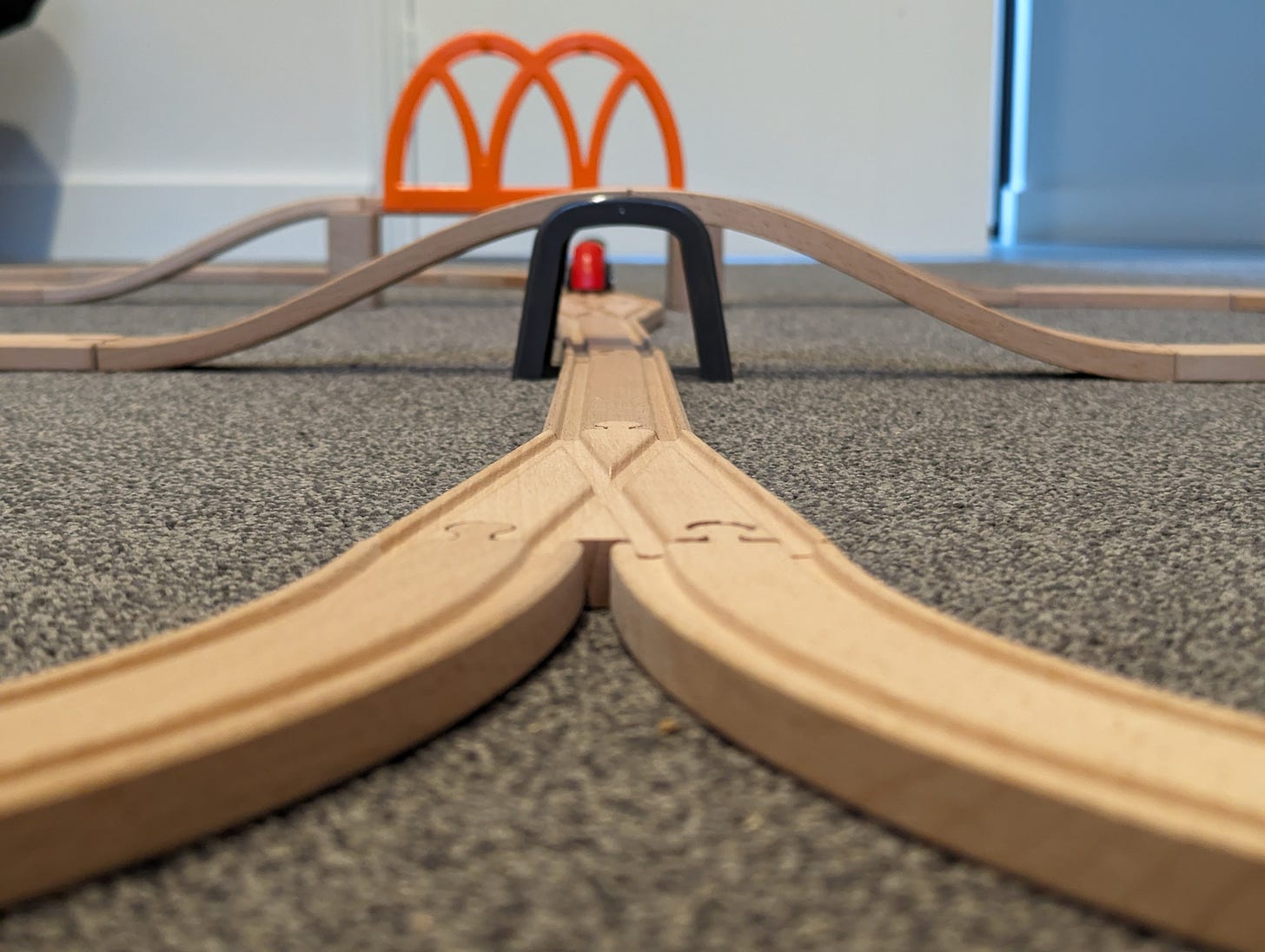 Toy Wooden Train Tracks Merging
