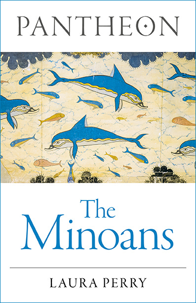 Book cover for Pantheon: The Minoans by Laura Perry, featuring a Minoan dolphin fresco from Knossos